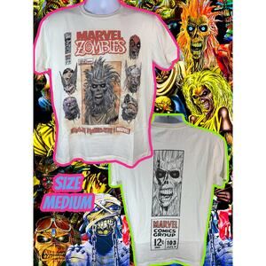 Marvel Zombies Iron Maiden Shirt Medium Beige Tan Rare Eddie Graphic Tee